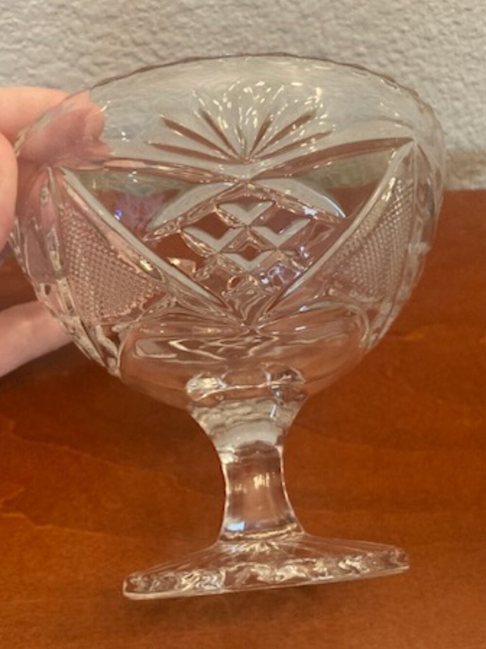 Vintage Cut Crystal Footed Compote Bowl - 4" tall